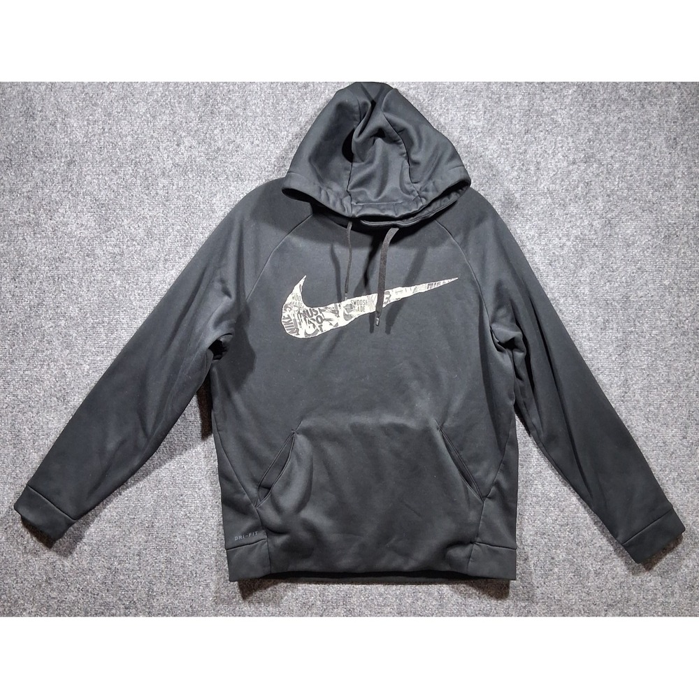 Nike Dri-FIT Mens Black Graphic Swoosh‎ Pullover Hoodie 932007-010 Medium